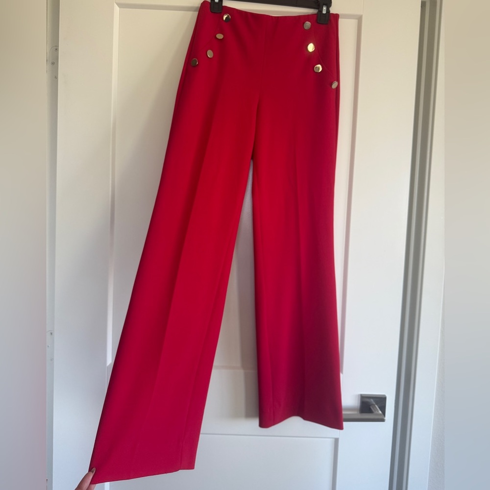 NWOT Express Vibrant Red Wide-Leg Pants with Gold Button Accents (size S) - Picture 2 of 6
